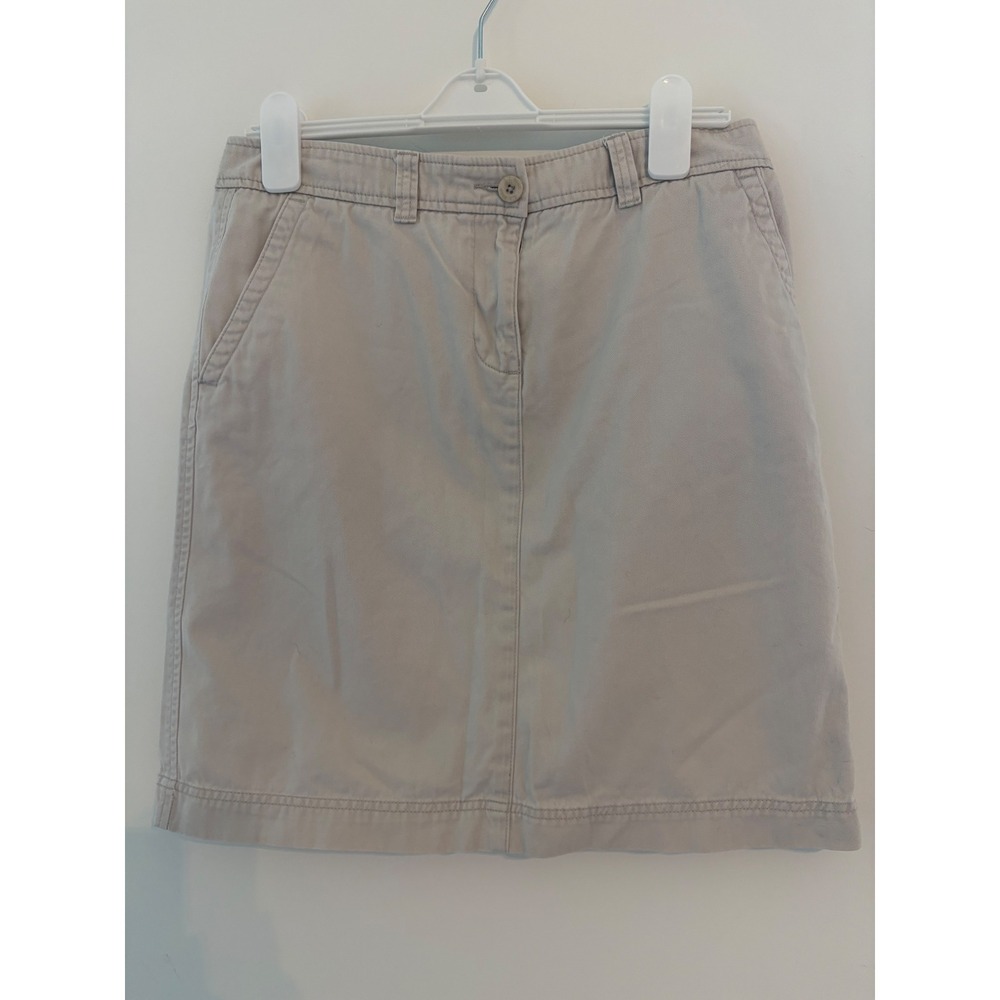LL Bean Favorite Fit Straight Khaki Skirt Womens‎ 8 Reg Tan Cotton Chino 0KJM7